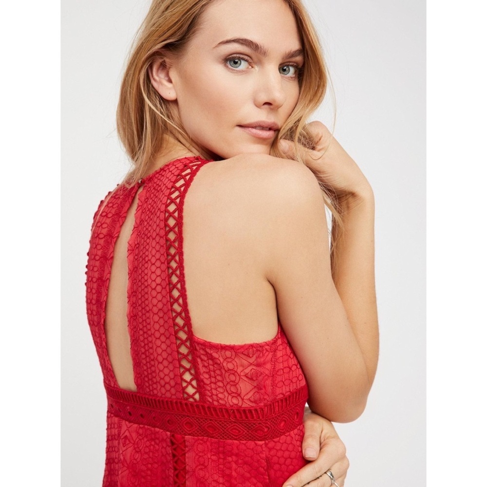 Free People Wherever You Go Crochet Red Lace Mini Dress - Picture 4 of 15